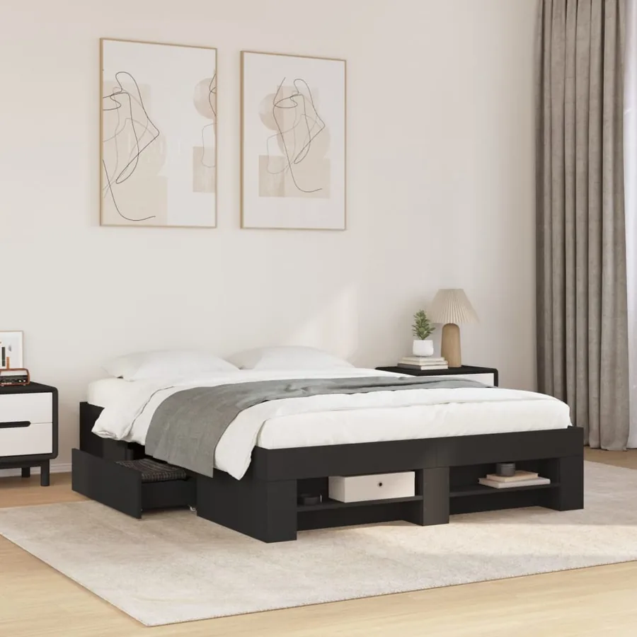 Cadre de lit sans matelas noir 135x190 cm bois d'ingénierie