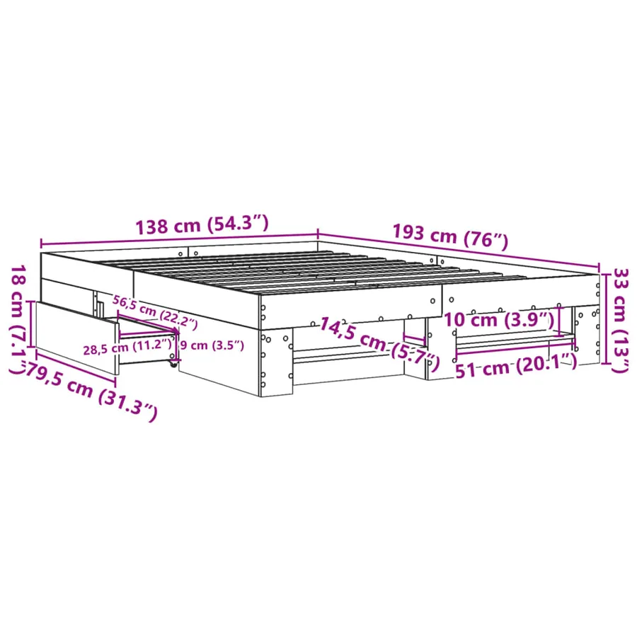 Cadre de lit sans matelas noir 135x190 cm bois d'ingénierie - 11