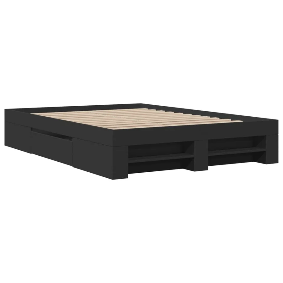 Cadre de lit sans matelas noir 135x190 cm bois d'ingénierie - 3
