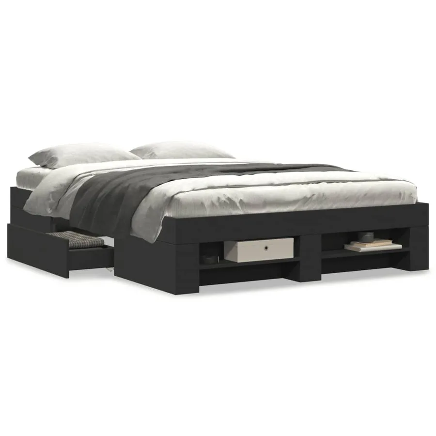 Cadre de lit sans matelas noir 135x190 cm bois d'ingénierie - 4
