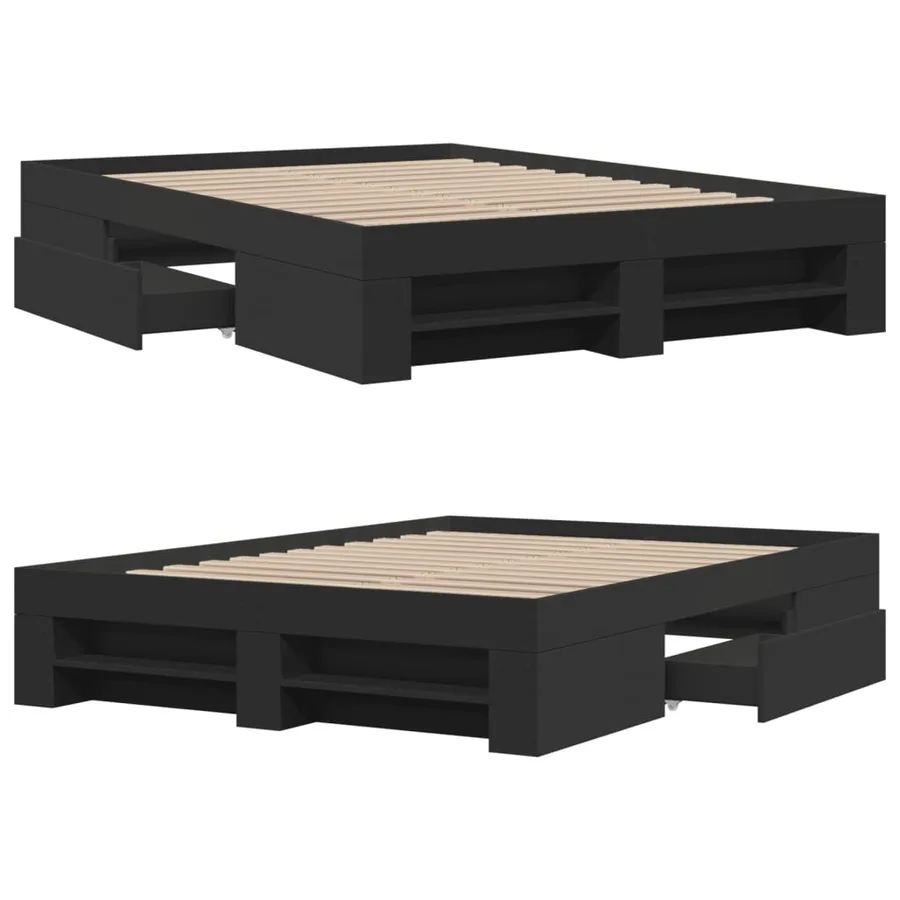 Cadre de lit sans matelas noir 135x190 cm bois d'ingénierie - 8
