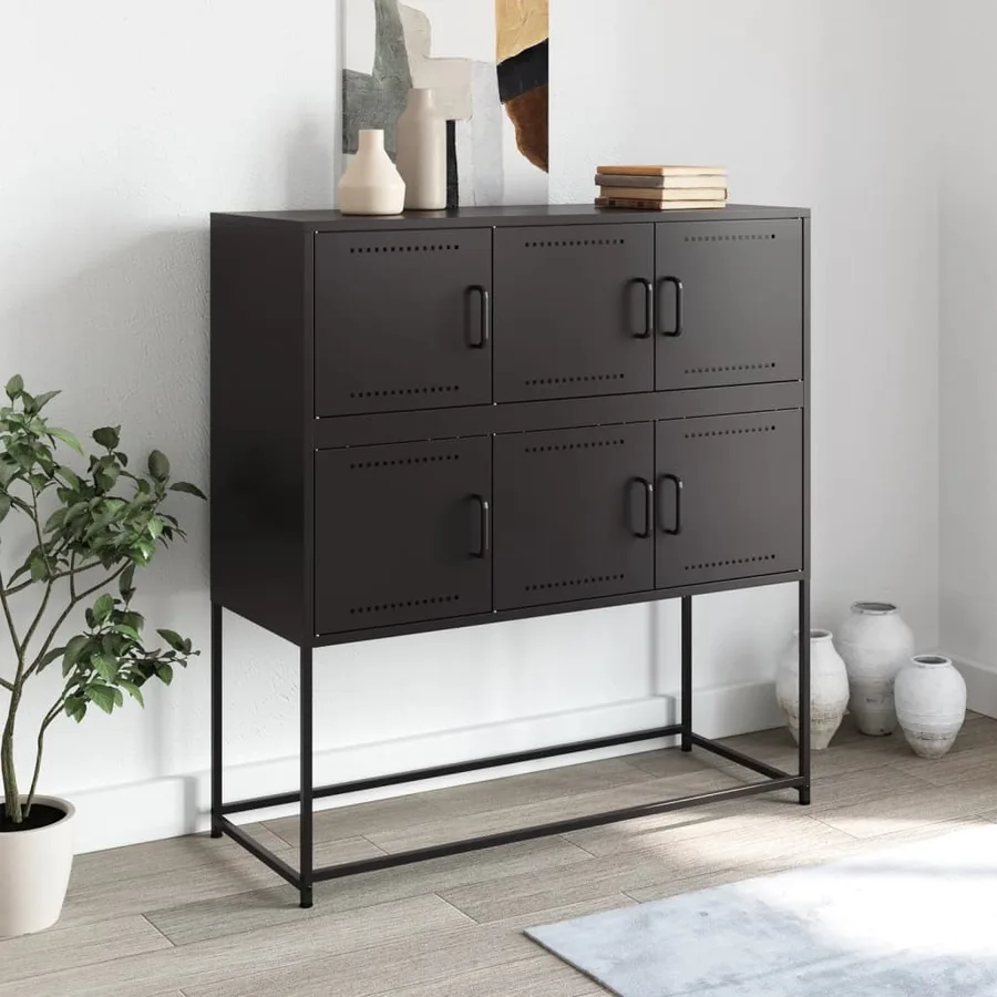 Buffet noir 100,5x39x107 cm acier - 3