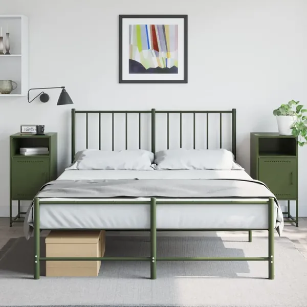 Tables de chevet 2 pcs vert olive 36x39x78 cm acier