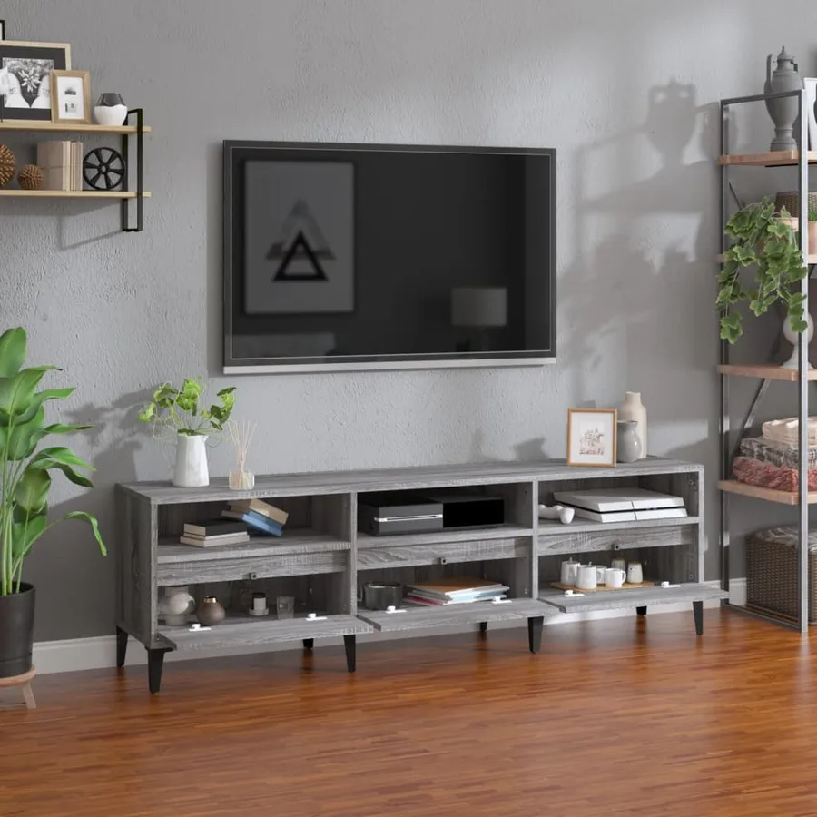 Meuble TV sonoma gris 150x30x44,5 cm bois d'ingénierie - 3
