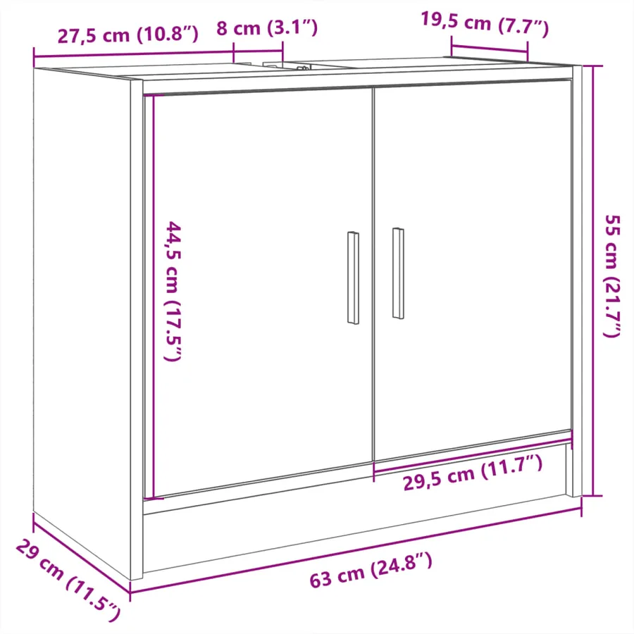 Armoire de lavabo blanc 63x29x55 cm bois d'ingénierie - 11