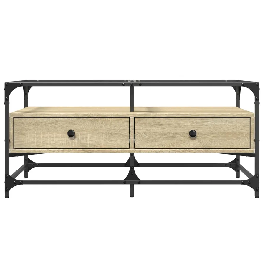 Table basse et dessus en verre chêne sonoma 98,5x50x45 cm acier - 4