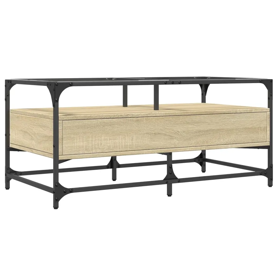 Table basse et dessus en verre chêne sonoma 98,5x50x45 cm acier - 6