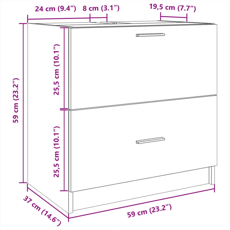 Meuble d'évier sonoma gris 59x37x59 cm bois d'ingénierie - 11