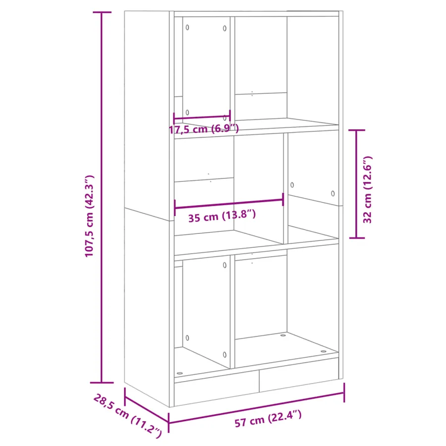 Bibliothèque chêne marron 57x28,5x107,5 cm bois d'ingénierie - 9