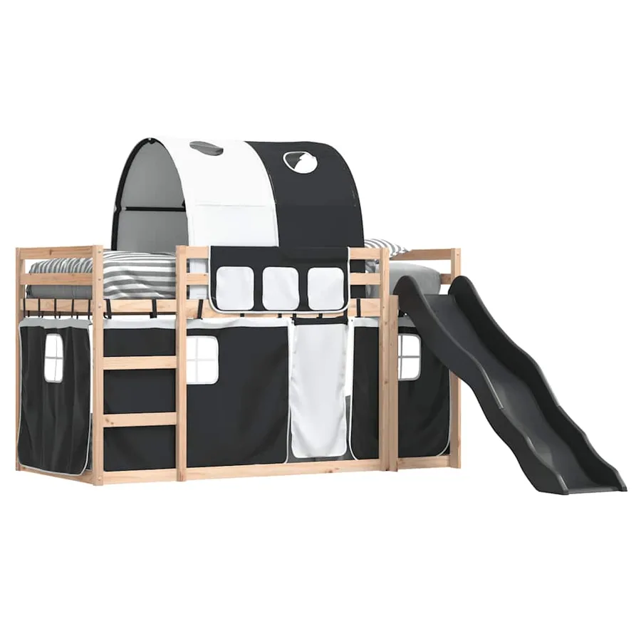 Lit superposé sans matelas avec toboggan blanc noir 80x200 cm - 4