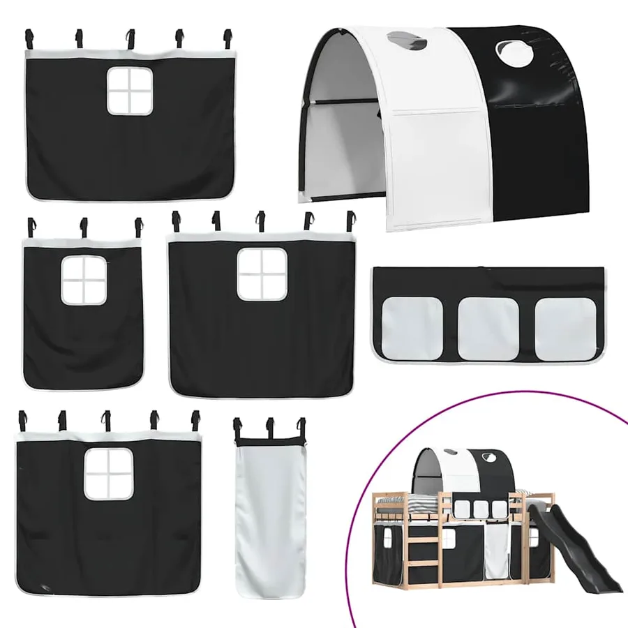 Lit superposé sans matelas avec toboggan blanc noir 80x200 cm - 5