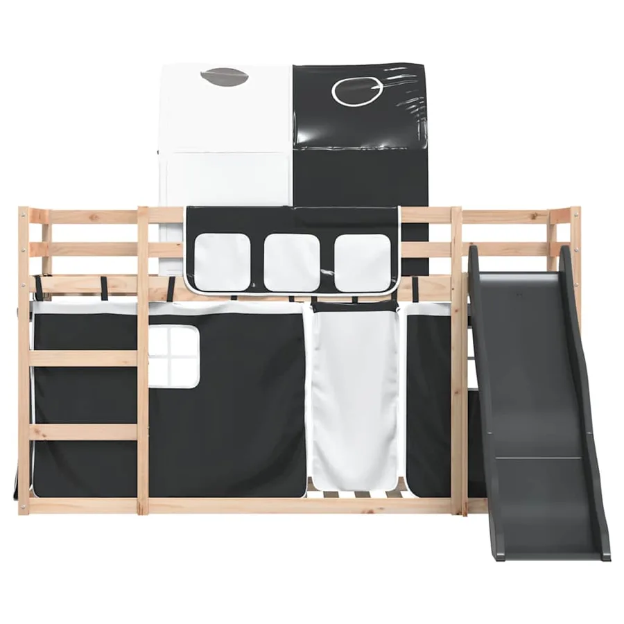 Lit superposé sans matelas avec toboggan blanc noir 80x200 cm - 7