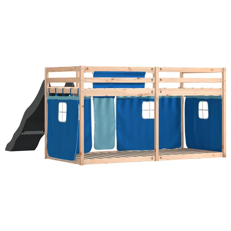 Lit superposé sans matelas avec toboggan et rideaux 80x200 cm - 10