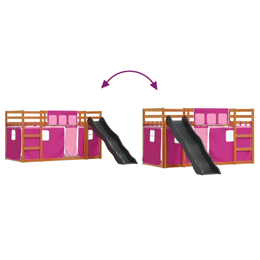 Lit superposé sans matelas avec toboggan et rideaux 90x200 cm - 11