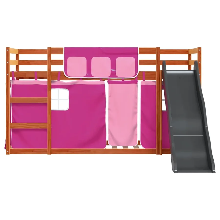 Lit superposé sans matelas avec toboggan et rideaux 90x200 cm - 7