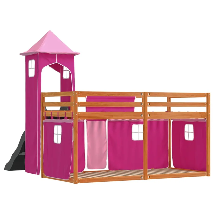 Lit superposé sans matelas avec toboggan et rideaux 80x200 cm - 10
