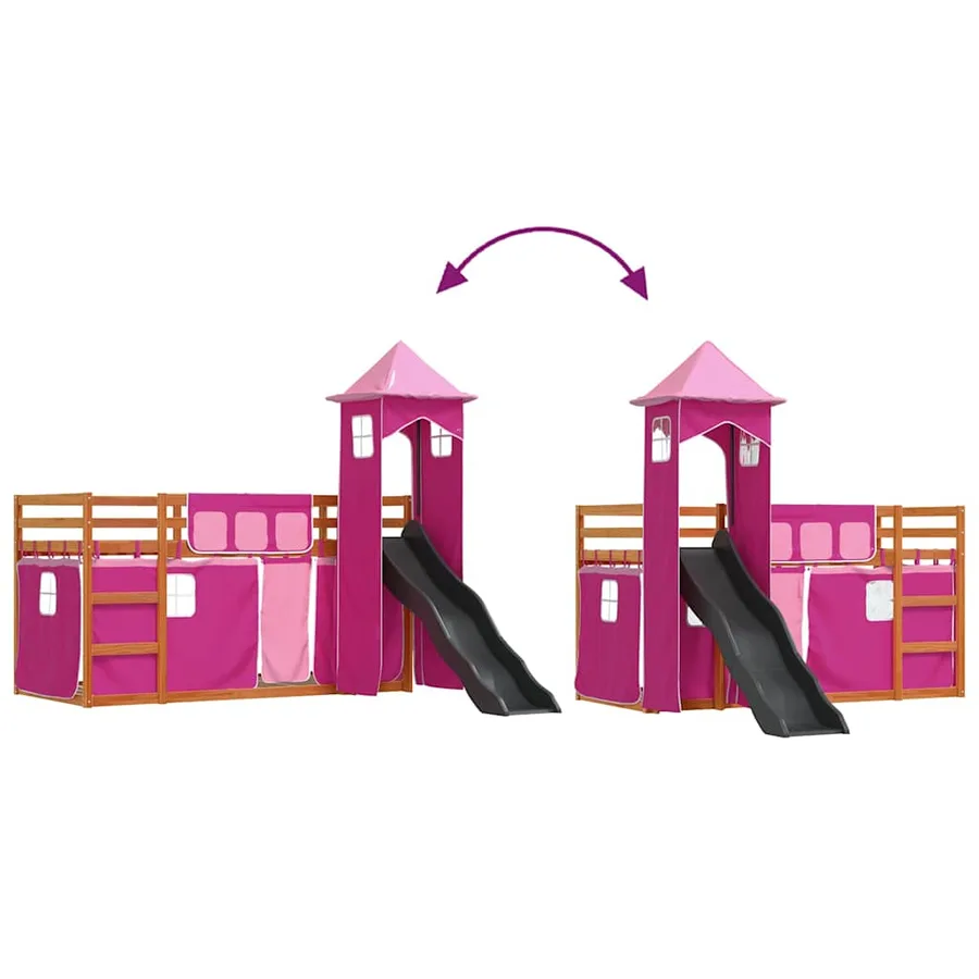 Lit superposé sans matelas avec toboggan et rideaux 80x200 cm - 11