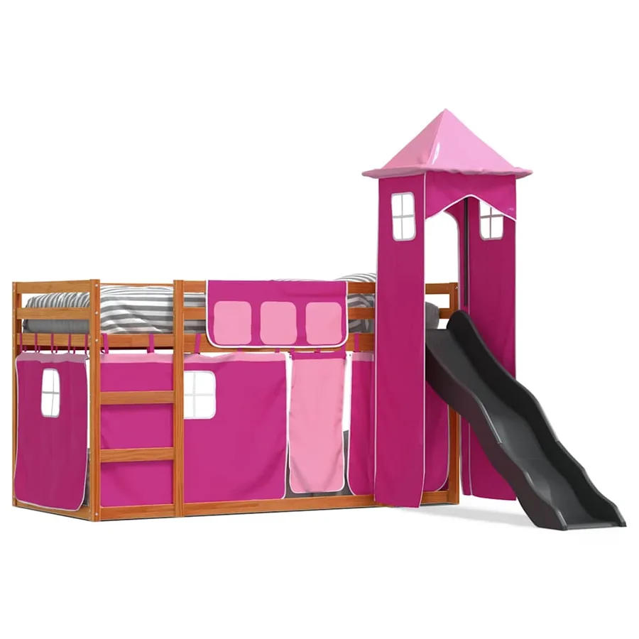 Lit superposé sans matelas avec toboggan et rideaux 80x200 cm - 2