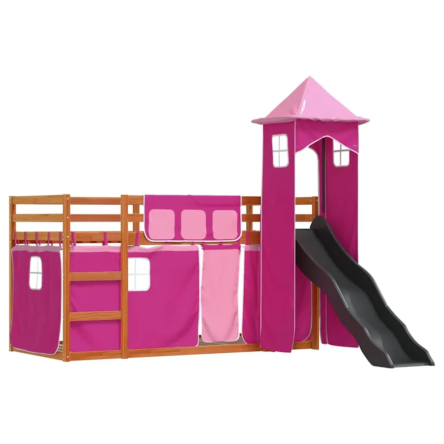 Lit superposé sans matelas avec toboggan et rideaux 80x200 cm - 3