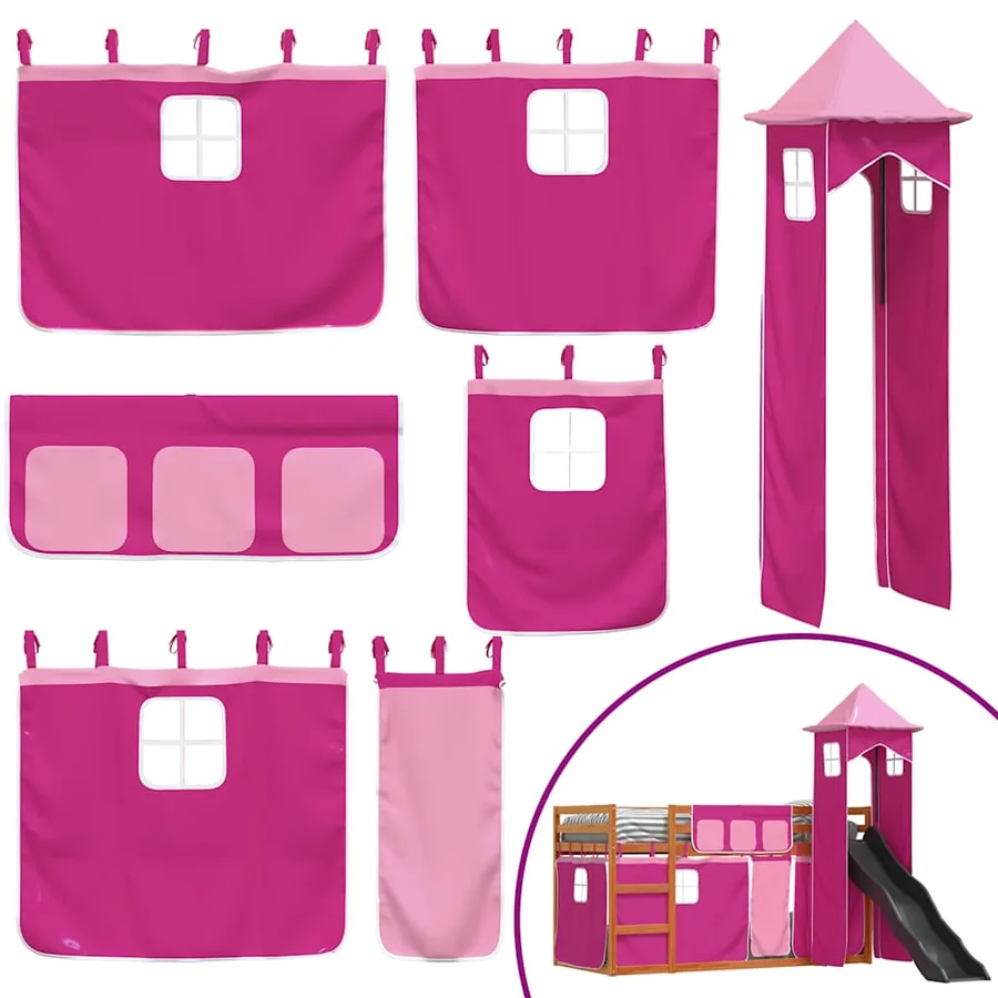 Lit superposé sans matelas avec toboggan et rideaux 80x200 cm - 5