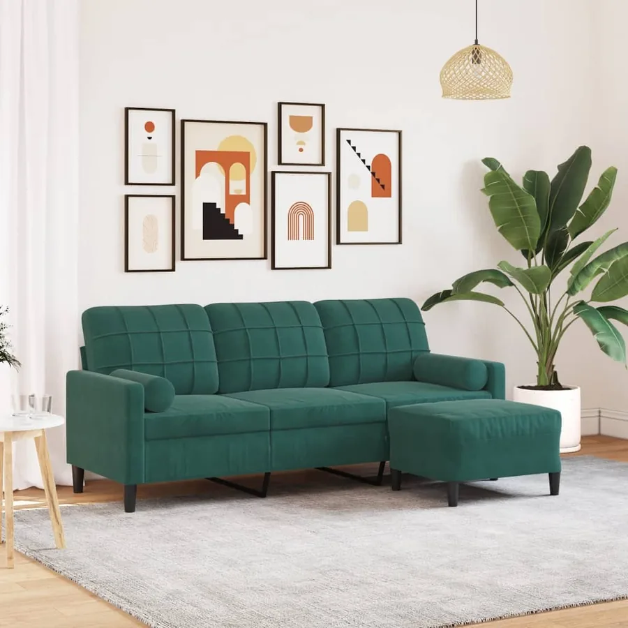 Canapé à 3 places avec repose-pieds Vert foncé 180 cm Velours