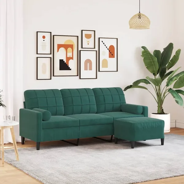 Canapé à 3 places avec repose-pieds Vert foncé 180 cm Velours