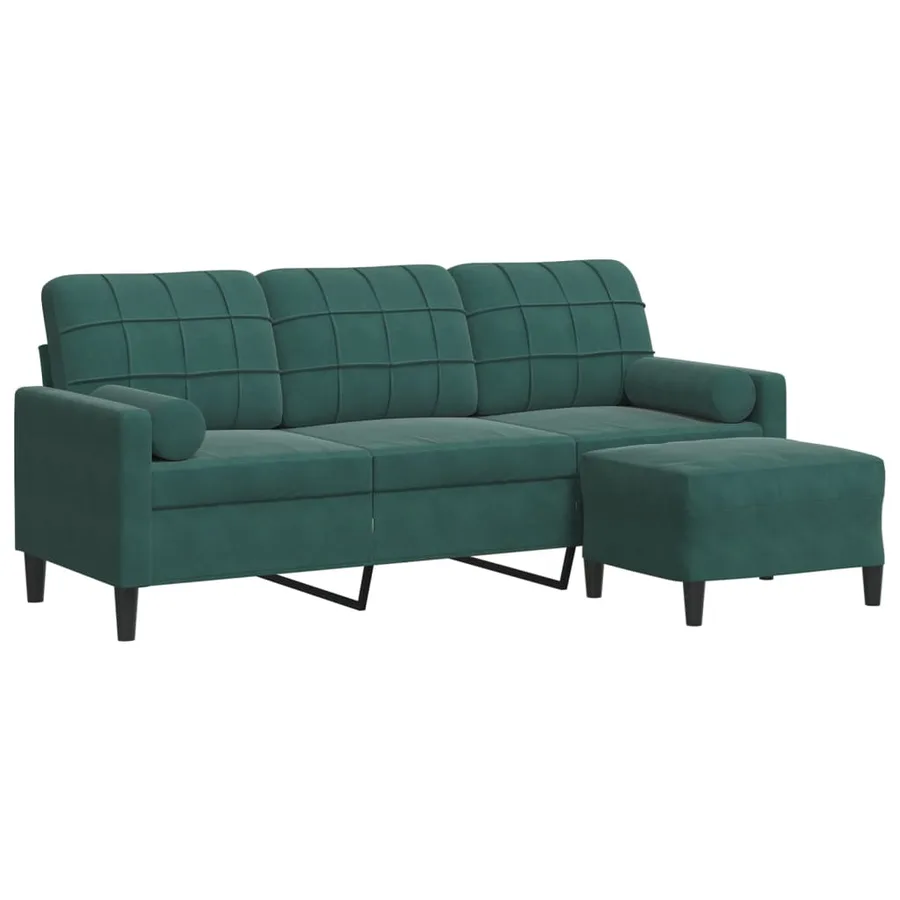 Canapé à 3 places avec repose-pieds Vert foncé 180 cm Velours - 2