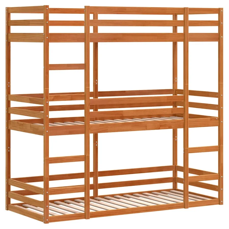 Lit superposé triple sans matelas 80x200 cm bois de pin massif - 3