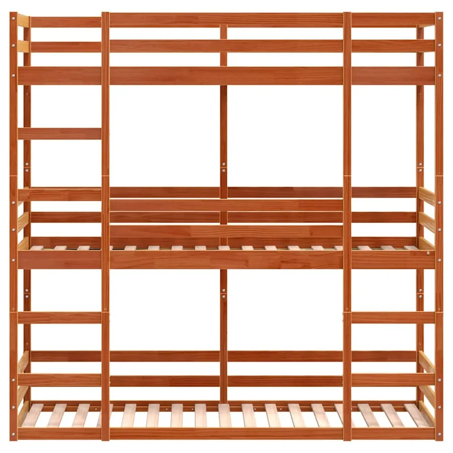 Lit superposé triple sans matelas 80x200 cm bois de pin massif - 5