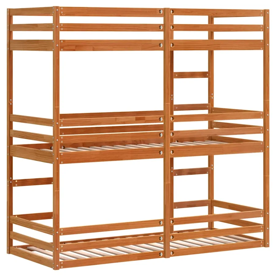 Lit superposé triple sans matelas 80x200 cm bois de pin massif - 7
