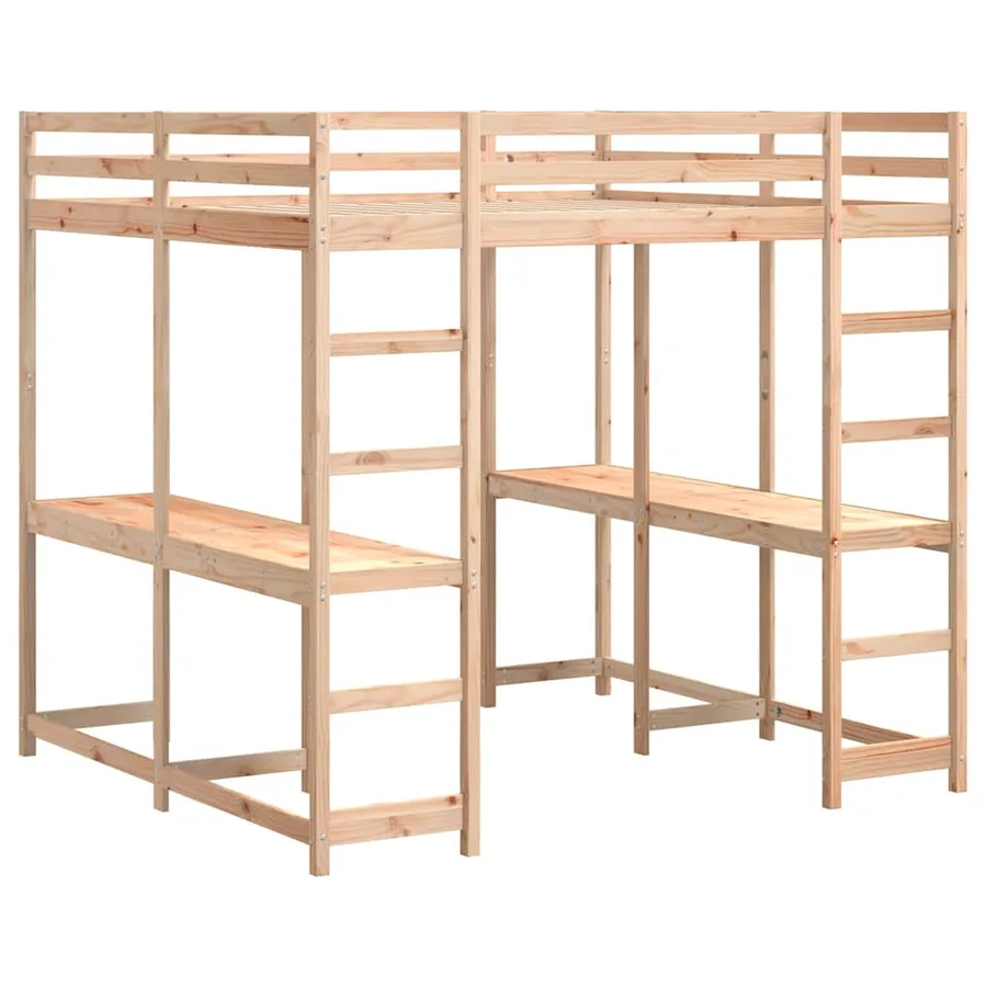 Lit superposé et bureau et échelle 180x200cm bois de pin massif - 3