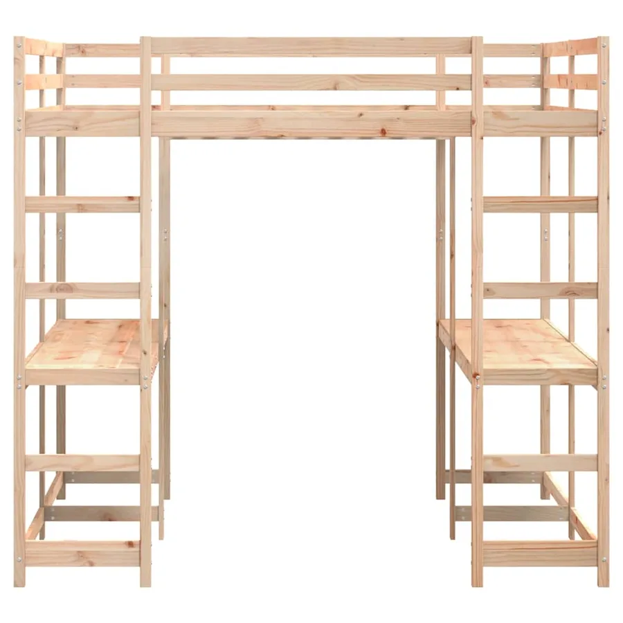Lit superposé et bureau et échelle 180x200cm bois de pin massif - 5