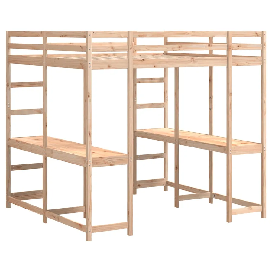 Lit superposé et bureau et échelle 180x200cm bois de pin massif - 7
