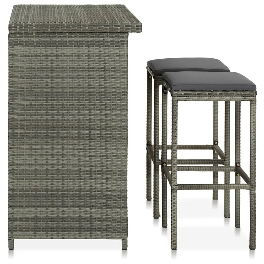 Ensemble de bar 3 pcs Résine tressée Gris - 3