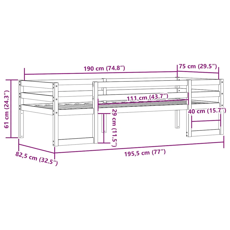 Cadre de lit pour enfants sans matelas cire marron 75x190 cm - 11
