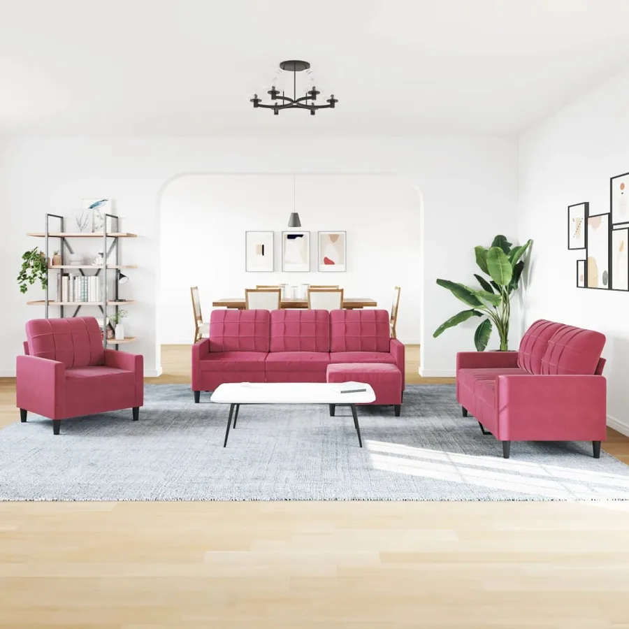 Ensemble de canapés 4 pcs avec coussins Rouge bordeaux Velours - 3