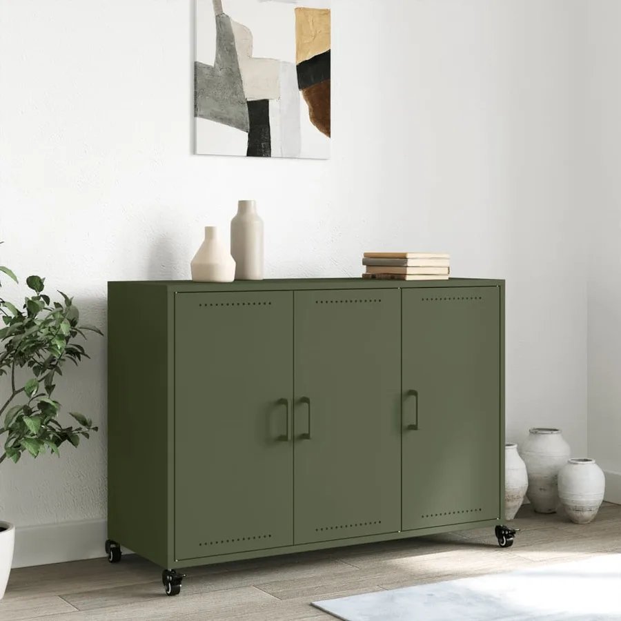 Buffet vert olive 100,5x39x72 cm acier - 3