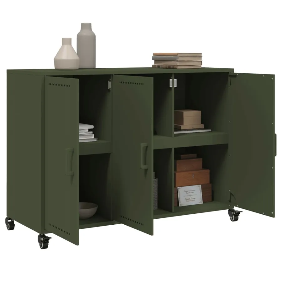 Buffet vert olive 100,5x39x72 cm acier - 5