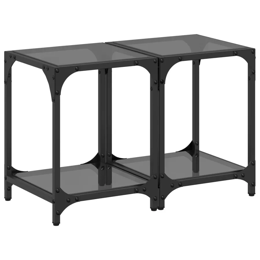 Tables basses avec dessus en verre noir 2 pcs 30x30x40 cm acier - 2