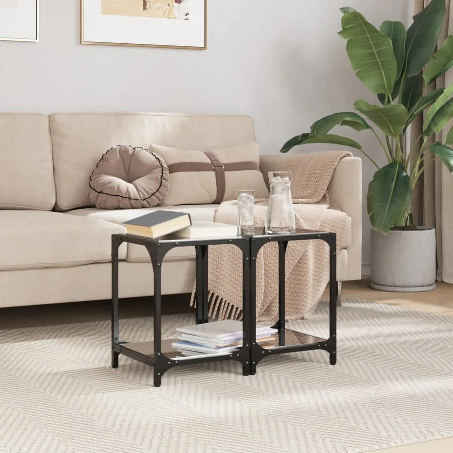 Tables basses avec dessus en verre noir 2 pcs 30x30x40 cm acier - 3