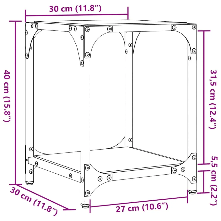 Tables basses avec dessus en verre noir 2 pcs 30x30x40 cm acier - 9