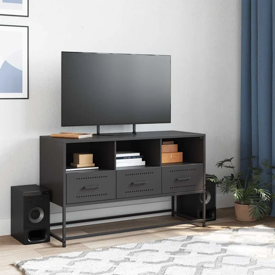 Meuble TV noir 100,5x39x60,5 cm acier - 3