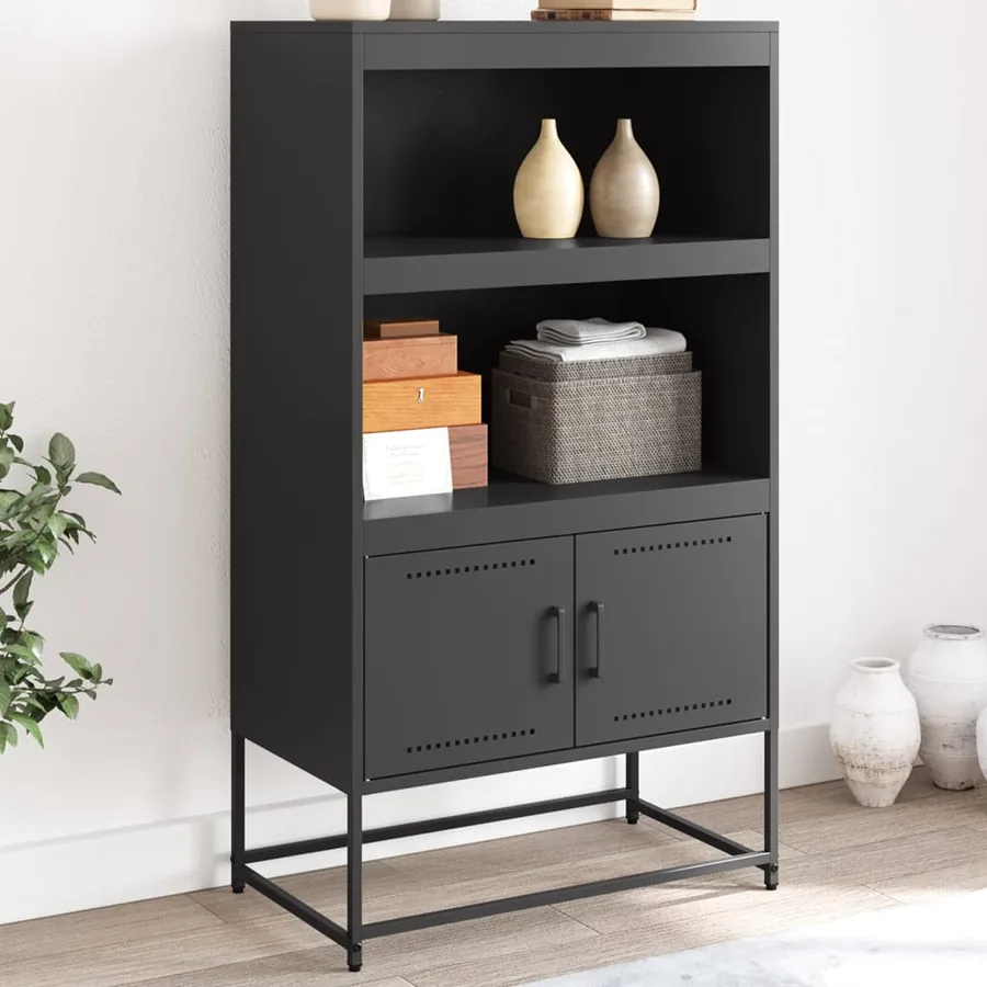 Buffet haut noir 68,5x38,5x123,5 cm acier