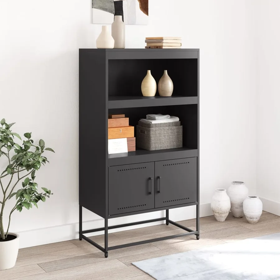 Buffet haut noir 68,5x38,5x123,5 cm acier - 3