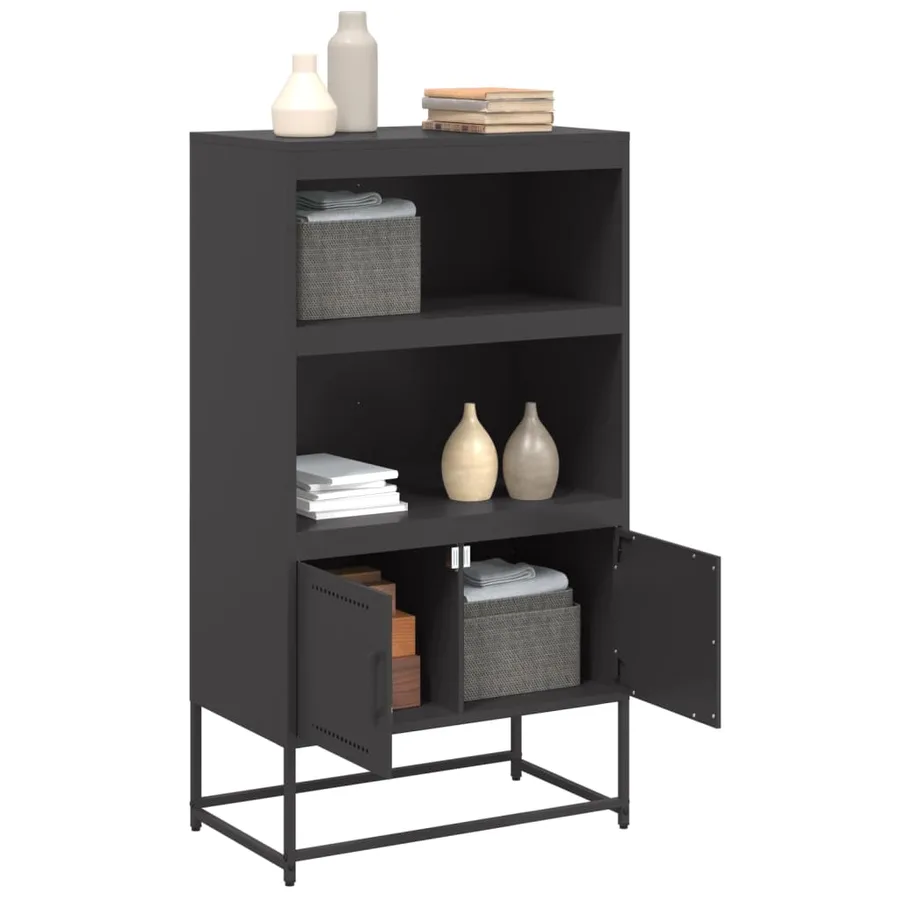 Buffet haut noir 68,5x38,5x123,5 cm acier - 5