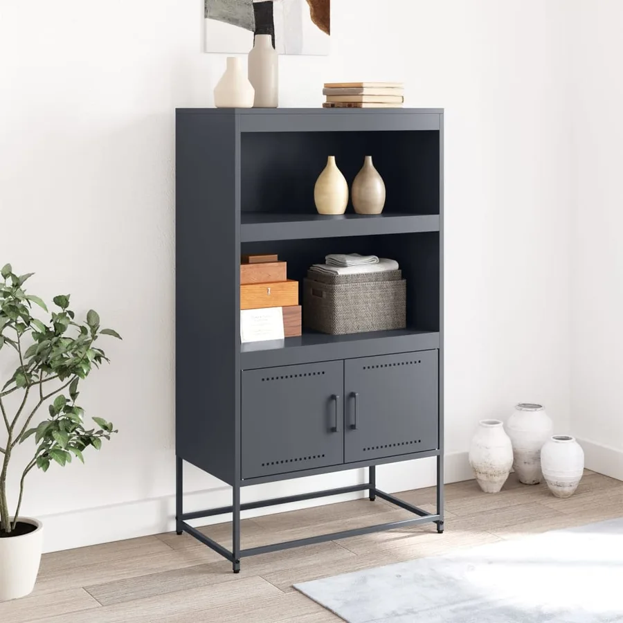 Buffet haut anthracite 68,5x38,5x123,5 cm acier - 3
