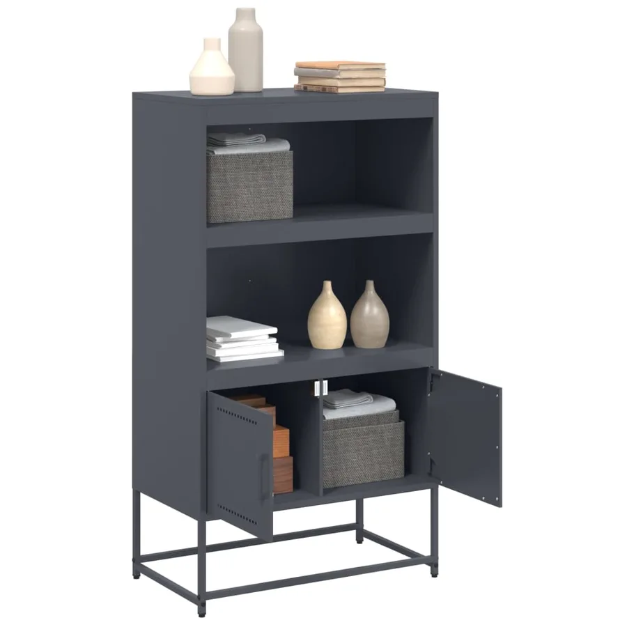 Buffet haut anthracite 68,5x38,5x123,5 cm acier - 5