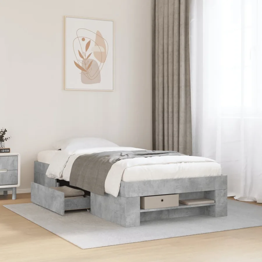 Cadre de lit sans matelas gris béton 75x190cm bois d'ingénierie
