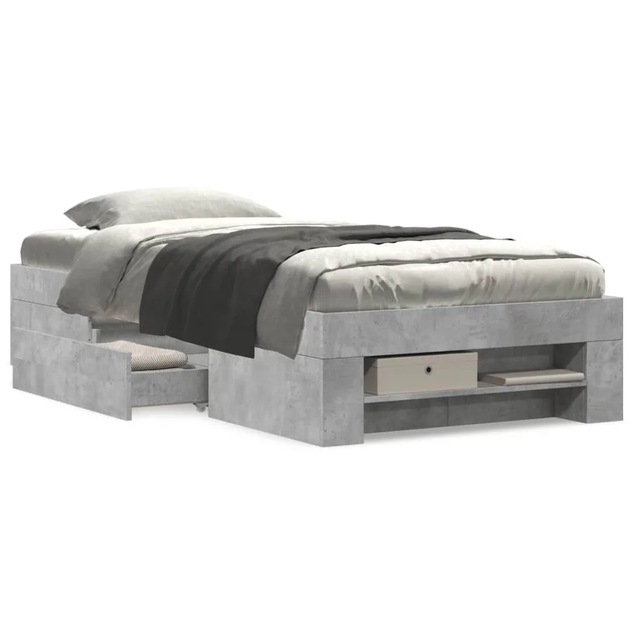 Cadre de lit sans matelas gris béton 75x190cm bois d'ingénierie - 4