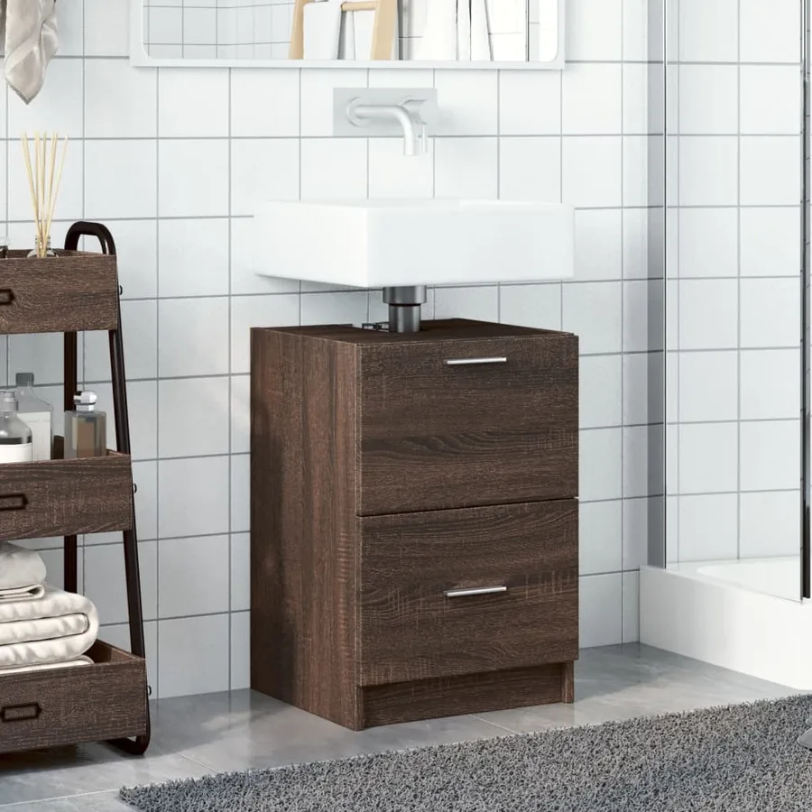 Meuble d'évier chêne marron 40x37x59 cm bois d'ingénierie - 3